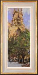 David Sawyer, RBA, Original oil painting on panel, The Panama Hat, Spring Afternoon, York Minster Medium image. Click to enlarge