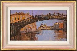 David Sawyer, RBA, Original oil painting on panel, Evening Light, Beneath the Accademia Bridge, Venice Medium image. Click to enlarge