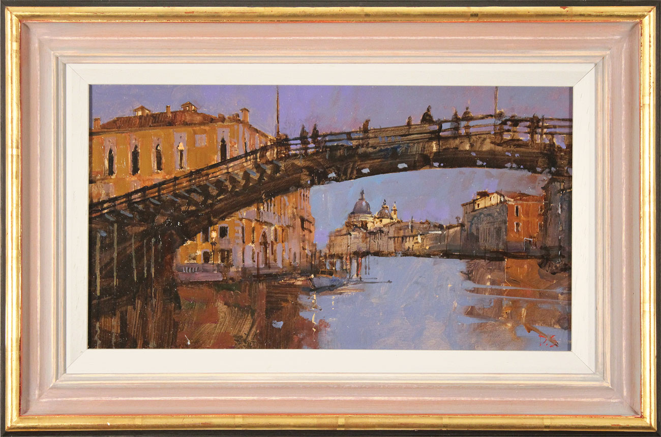 David Sawyer, RBA, Original oil painting on panel, Evening Light, Beneath the Accademia Bridge, Venice