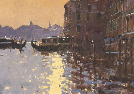 David Sawyer, RBA, Original oil painting on panel, Sunset Reflections, Grand Canal, Venice Signature image. Click to enlarge