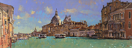 David Sawyer, RBA, Original oil painting on panel, Sunlight on the Grand Canal No frame image. Click to enlarge