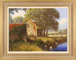 Edward Hersey, Original oil painting on canvas, Riverside Farm, The Cotswolds Medium image. Click to enlarge