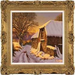 Edward Hersey, Original oil painting on canvas, Winter Evening, The Cotswolds Medium image. Click to enlarge