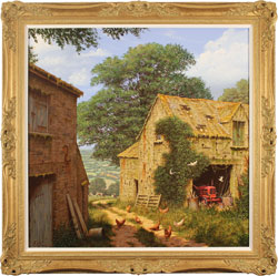 Edward Hersey, Original oil painting on canvas, Farmyard Corner Medium image. Click to enlarge