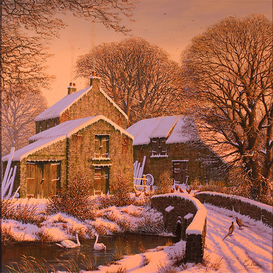 Edward Hersey, Original oil painting on panel, Warm Winter Glow No frame image. Click to enlarge