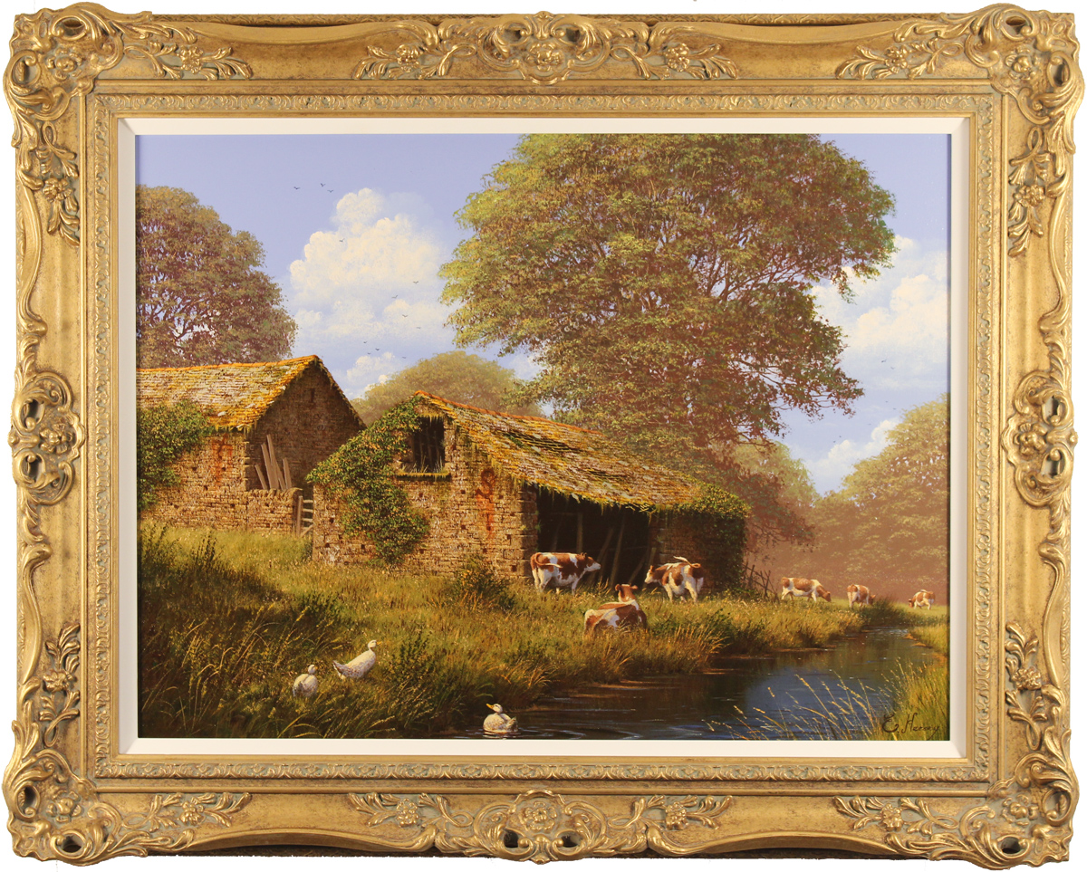 Edward Hersey, Original oil painting on canvas, Grazing by the River, The Cotswolds Click to enlarge