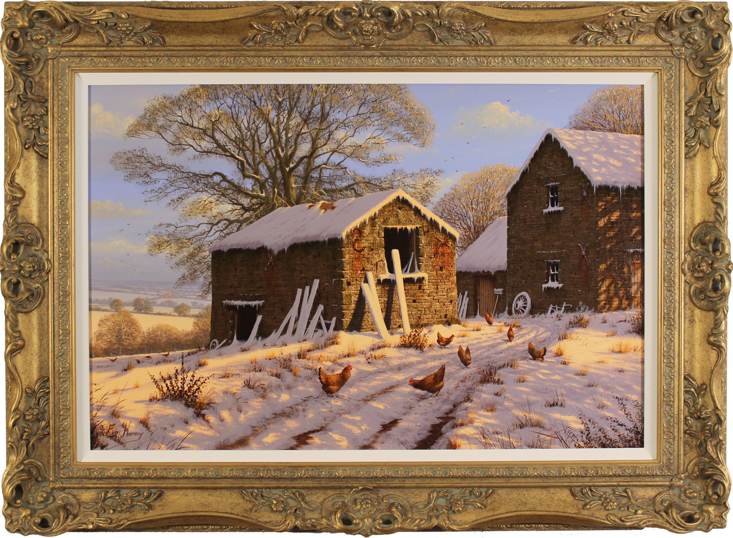 Edward Hersey, Original oil painting on canvas, Cotswolds Snow Scene
