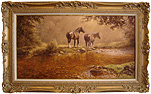 Frank Wright, Original oil painting on canvas, Horses at Side of Stream Medium image. Click to enlarge