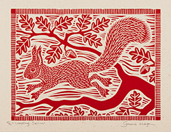 Gerard Hobson, Original linocut print, Leaping Squirrel  Medium image. Click to enlarge