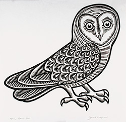 Gerard Hobson, Original linocut print, Barn Owl Medium image. Click to enlarge