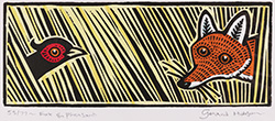 Gerard Hobson, Original linocut print, Fox and Pheasant