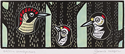 Gerard Hobson, Original linocut print, Woodpeckers
