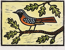Gerard Hobson, Original linocut print, Redstart