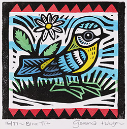 Gerard Hobson, Original linocut print, Blue Tit
