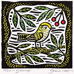 Gerard Hobson, Original linocut print, Goldcrest Medium image. Click to enlarge