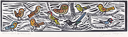 Gerard Hobson, Original linocut print, Owl and Friends