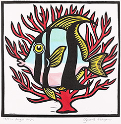 Gerard Hobson, Original linocut print, Angel Fish