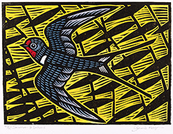Gerard Hobson, Original linocut print, Swallow and Sallows