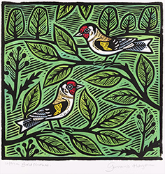 Gerard Hobson, Original linocut print, Goldfinches Medium image. Click to enlarge