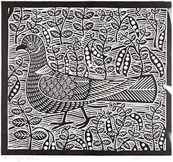 Gerard Hobson, Original linocut print, Pigeon and Peas Medium image. Click to enlarge