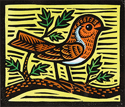 Gerard Hobson, Original linocut print, Robin
