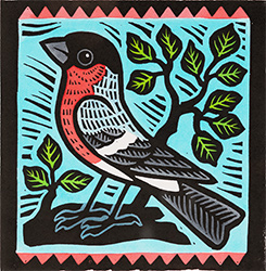 Gerard Hobson, Original linocut print, Bullfinch