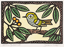 Gerard Hobson, Original linocut print, Goldcrest