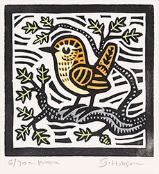 Gerard Hobson, Original linocut print, Wren