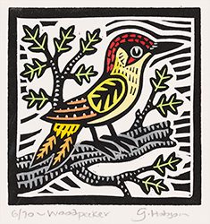 Gerard Hobson, Original linocut print, Woodpecker