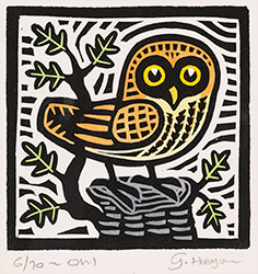Gerard Hobson, Original linocut print, Owl