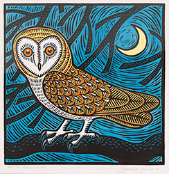 Gerard Hobson, Original linocut print, Barn Owl