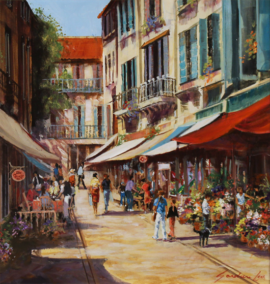 Gordon Lees, Original oil painting on panel, Parisian Flower Stall