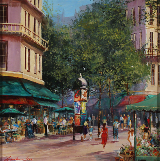 Gordon Lees, Original oil painting on panel, Cafés of Paris