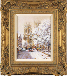 Gordon Lees, Original oil painting on panel, Falling Snow, York Minster Medium image. Click to enlarge