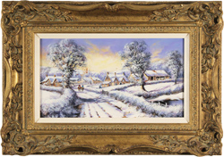 Gordon Lees, Original oil painting on canvas, Winter in the Village, The Cotswolds Medium image. Click to enlarge