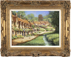 Gordon Lees, Original oil painting on canvas, Summer in Arlington Row, Bibury Medium image. Click to enlarge