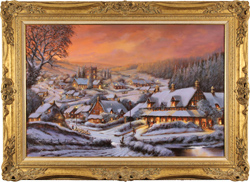 Gordon Lees, Original oil painting on canvas, Snowy Hamlet, The Cotswolds Medium image. Click to enlarge