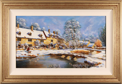 Gordon Lees, Original oil painting on panel, Snowfall in Lower Slaughter Medium image. Click to enlarge