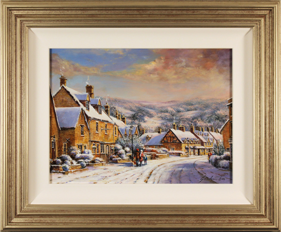 Gordon Lees, Original oil painting on panel, A Snowy Broadway, The Cotswolds