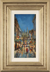 Gordon Lees, Original oil painting on panel, Evening Lights, Stonegate, York Medium image. Click to enlarge