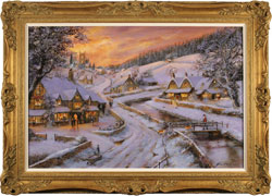 Gordon Lees, Original oil painting on panel, A Wintry Village Evening, The Cotswolds Medium image. Click to enlarge