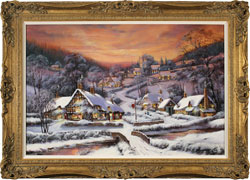 Gordon Lees, Original oil painting on canvas, A Winter's Eve, The Cotswolds Medium image. Click to enlarge
