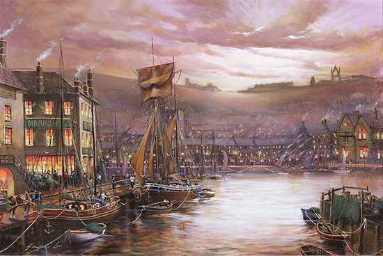 Gordon Lees, Original oil painting on canvas, Harbour Lights, Whitby No frame image. Click to enlarge