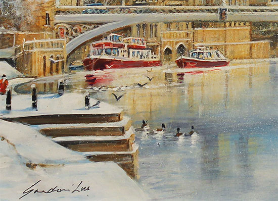 Gordon Lees, Original oil painting on panel, Bright Winter Afternoon, York Signature image. Click to enlarge