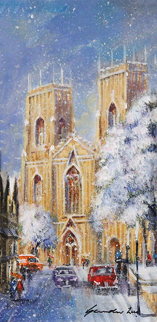 Gordon Lees, Original oil painting on panel, York Minster in Snow No frame image. Click to enlarge