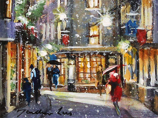Gordon Lees, Original oil painting on panel, Snowfall on Low Petergate, York Signature image. Click to enlarge