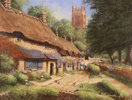 Gordon Lees, Original oil painting on panel, Cottage Row, Chipping Campden No frame image. Click to enlarge