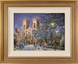 Gordon Lees, Original oil painting on canvas, Snowy Winter's Eve, York Minster Medium image. Click to enlarge