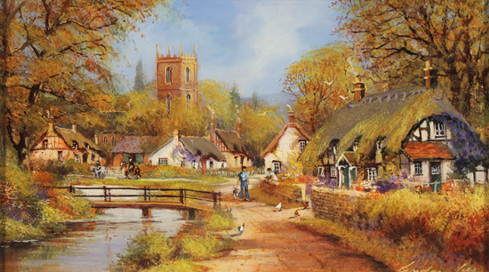 Gordon Lees, Original oil painting on panel, Cotswolds Village in Spring