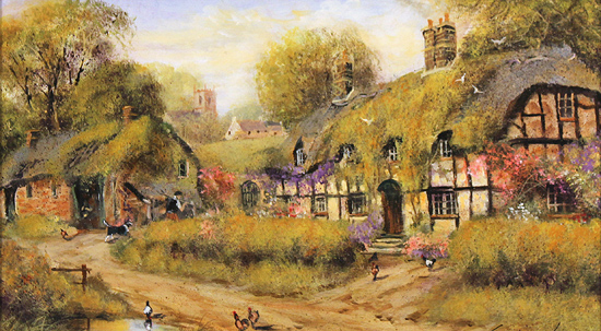 Gordon Lees, Original oil painting on panel, Wisteria Cottage, The Cotswolds